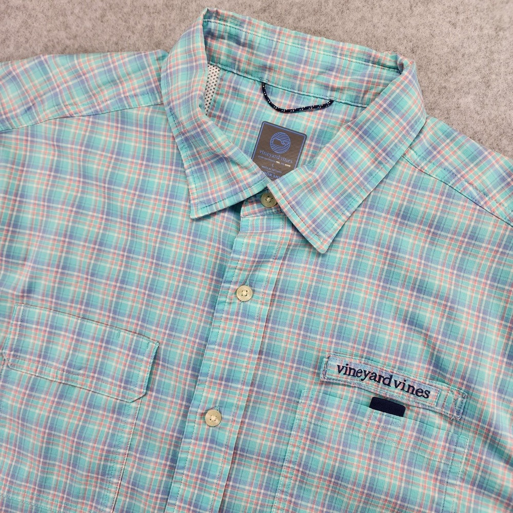 Vineyard Vines Harbor Shirt Mens L Green Plaid Vented Long Sleeve Button Fishing